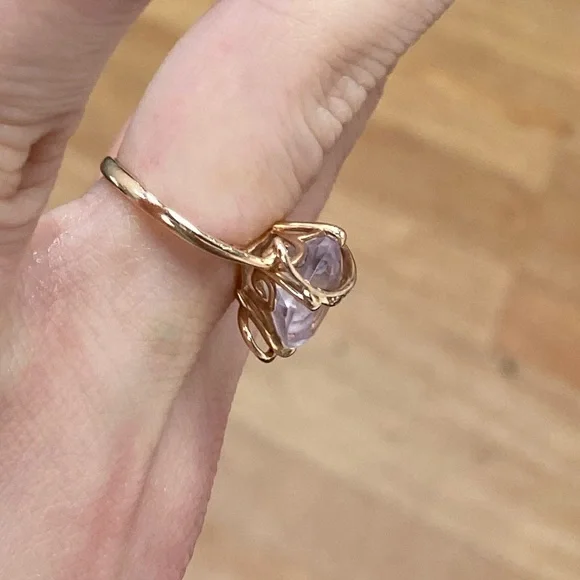 Beautiful Art Nouveau Style Rose Gold Pink Amethyst and Diamond Ring